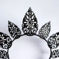 Luna Halo Crown with black filigree teardrops and silver moons.