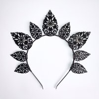 Luna Halo Crown with black filigree teardrops and silver moons.