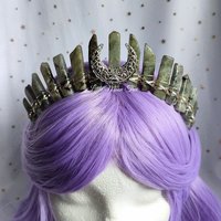 Moonshine Crown featuring labradorite wire wrapped onto a headband with a silver moon.
