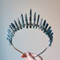 Daenerys crown with blue kyanite wire wrapped onto a silver headband.