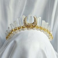 Elora crown with clear quartz and gold filigree moon.