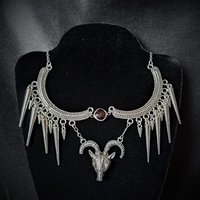 Silver Baphomet bib necklace with spikes.