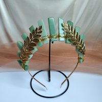 Hera Crown with green aventurine and gold laurel leaves.