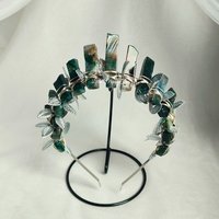 Mother Earth crystal crown with moss agate and leaves in gold or silver.