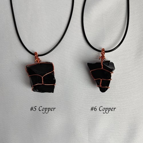 Chunky Obsidian Wire Wrapped Pendant in Silver, Gold or Copper
