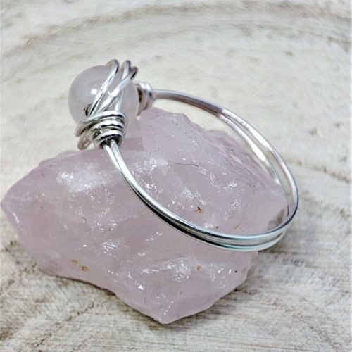 Rose Quartz Wire Wrapped Ring in Silver or Copper