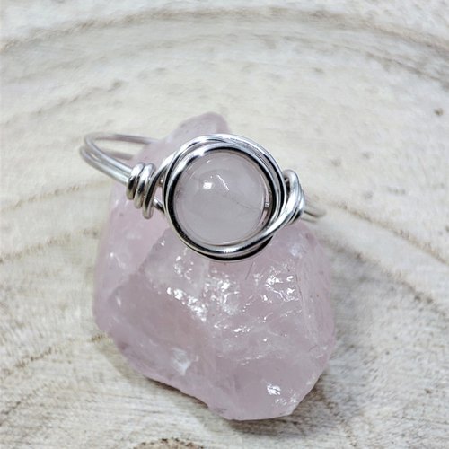 Rose Quartz Wire Wrapped Ring in Silver or Copper