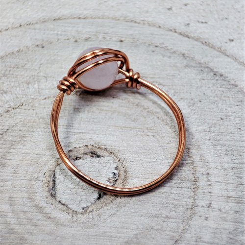 Rose Quartz Wire Wrapped Ring in Silver or Copper