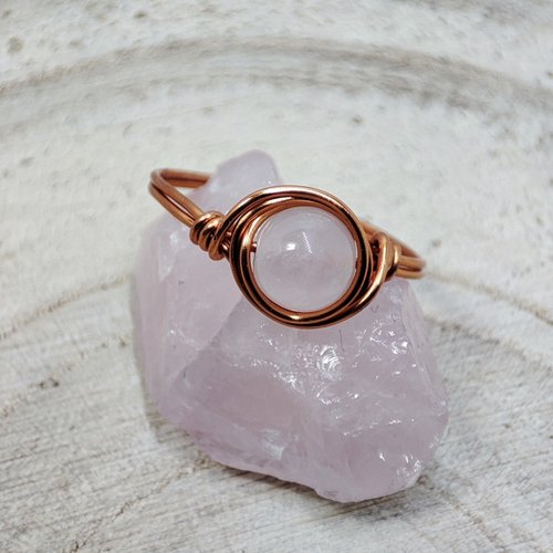 Rose Quartz Wire Wrapped Ring in Silver or Copper