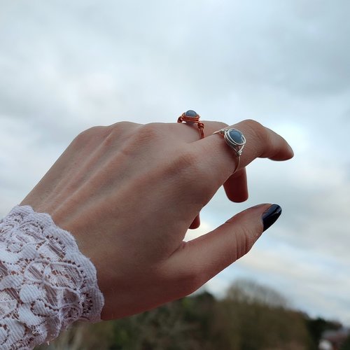 Angelite Wire Wrapped Ring in Silver or Copper
