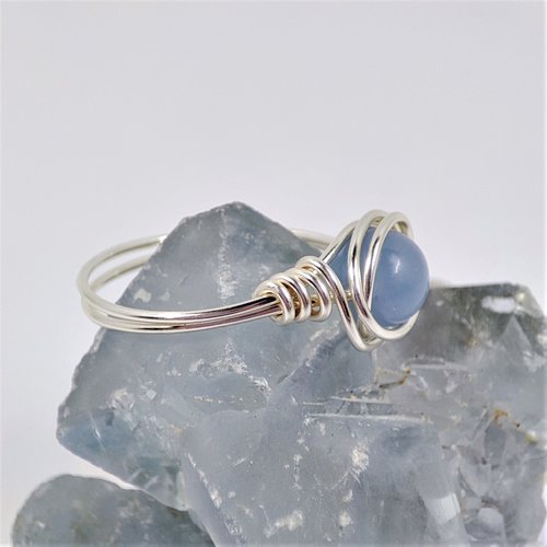 Angelite Wire Wrapped Ring in Silver or Copper