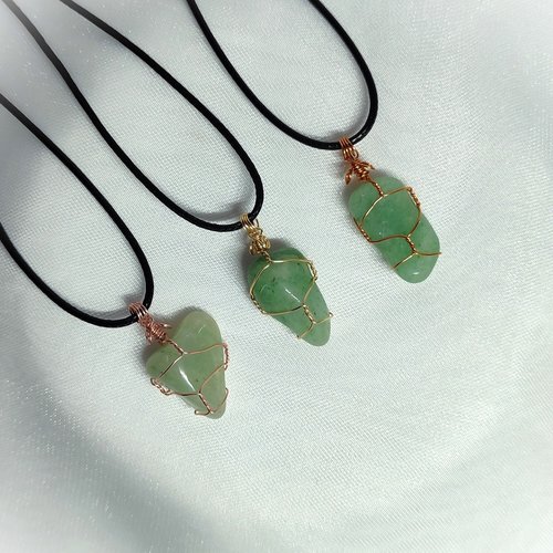 Aventurine wire wrapped pendant in gold, rose gold or copper.