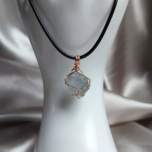 Raw Celestite Wire Wrapped Pendant in Gold, Rose Gold or Copper