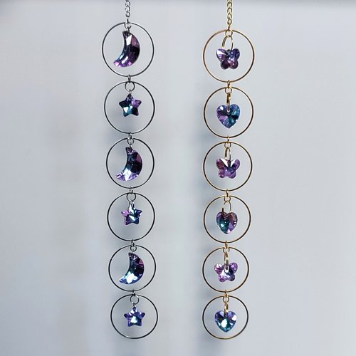 Moon, star, heart and butterfly ring suncatchers in silver or gold.