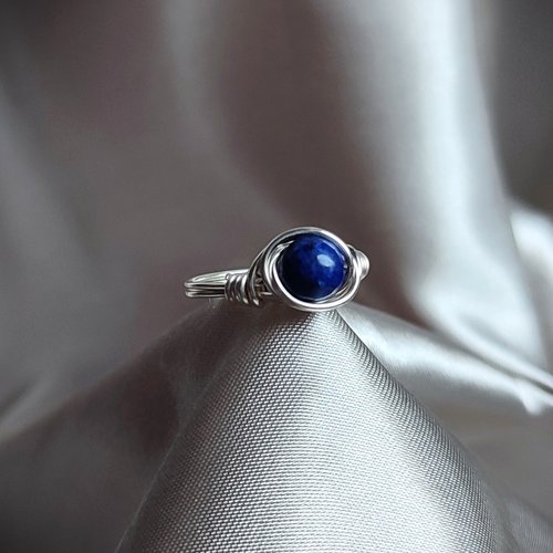 Lapis lazuli wire wrapped ring in silver or copper.