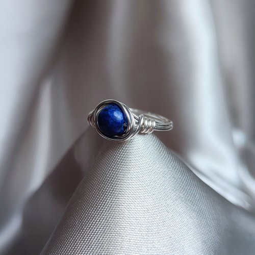 Lapis Lazuli Wire Wrapped Ring in Silver or Copper