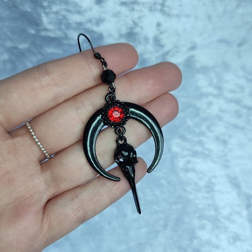Moon Raven Skull Earrings