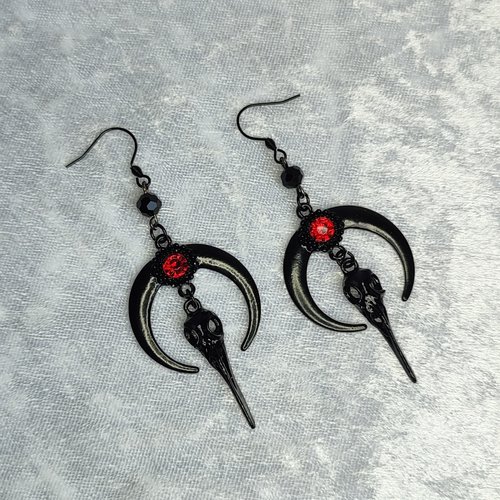 Moon Raven Skull Earrings