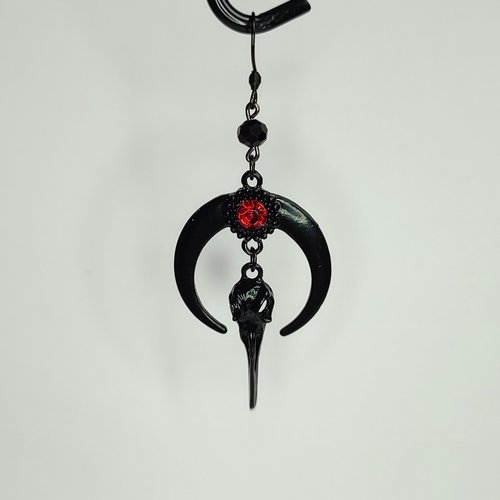 Moon Raven Skull Earrings