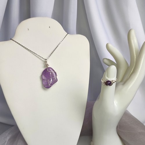 Amethyst Wire Wrapped Ring in Silver or Copper