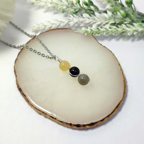 Evil entity protection pendant with citrine, onyx and labradorite.