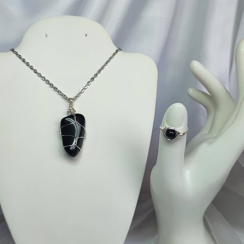Obsidian Wire Wrapped Pendant in Silver