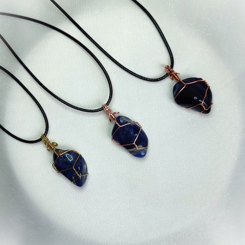 Sodalite wire wrapped pendant in gold, rose gold or copper.