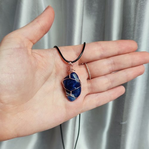 Sodalite Wire Wrapped Pendant in Gold, Rose Gold or Copper