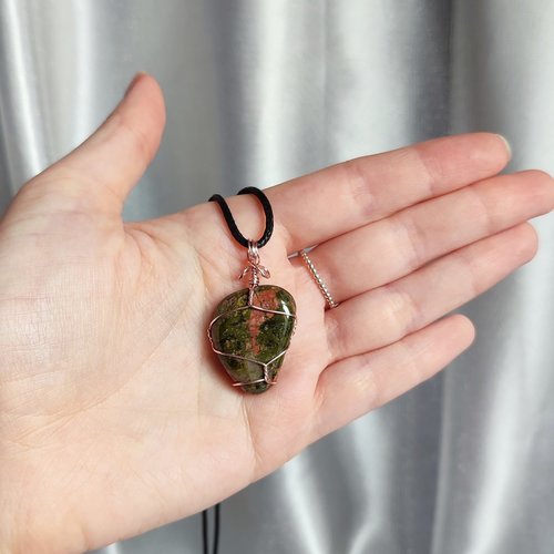 Unakite Wire Wrapped Pendant in Gold, Rose Gold or Copper