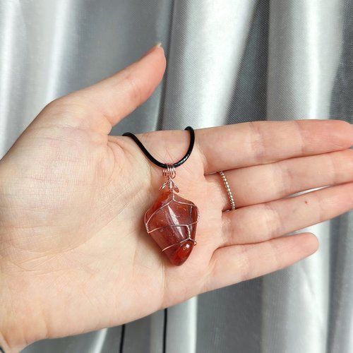 Carnelian Wire Wrapped Pendant in Gold, Rose Gold or Copper