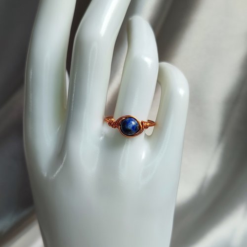 Lapis Lazuli Wire Wrapped Ring in Silver or Copper