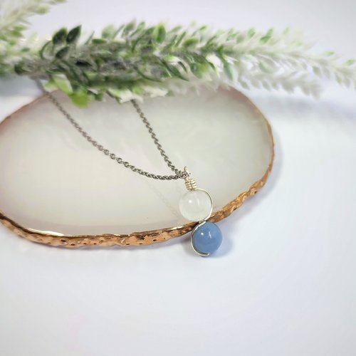 Angel connection pendant with selenite and angelite beads.