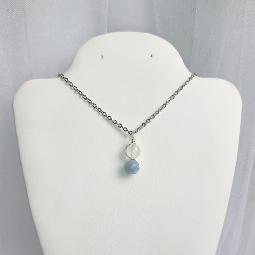 Angel connection pendant with selenite and angelite beads.
