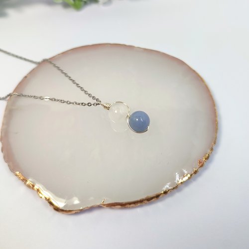 Angel connection pendant with selenite and angelite beads.