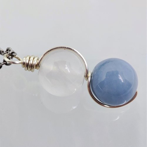 Angel connection pendant with selenite and angelite beads.