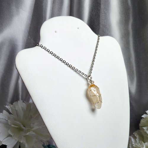Citrine wire wrapped pendant with chain or cord.