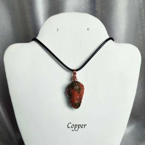 Unakite Wire Wrapped Pendant in Gold, Rose Gold or Copper