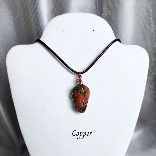 Unakite wire wrapped pendant in silver, gold or rose gold.
