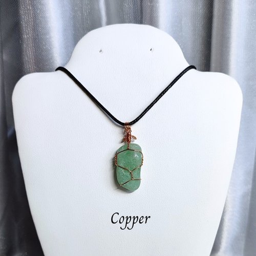 Aventurine wire wrapped pendant in gold, rose gold or copper.