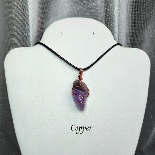 Amethyst Wire Wrapped Pendant in Gold, Rose Gold or Copper