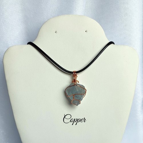 Raw Celestite Wire Wrapped Pendant in Gold, Rose Gold or Copper