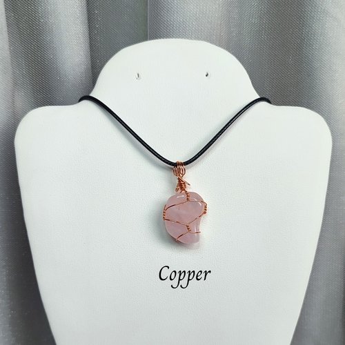 Rose Quartz Wire Wrapped Pendant in Gold, Rose Gold or Copper
