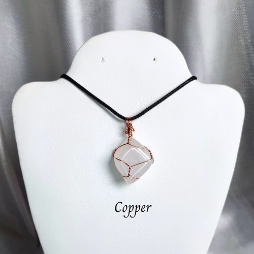 Quartz wire wrapped pendant in gold, rose gold or copper.