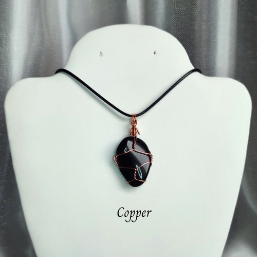 Obsidian Wire Wrapped Pendant in Gold, Rose Gold or Copper