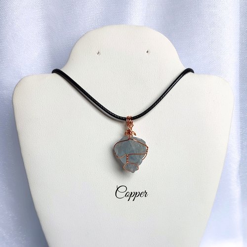 Raw Celestite Wire Wrapped Pendant in Gold, Rose Gold or Copper
