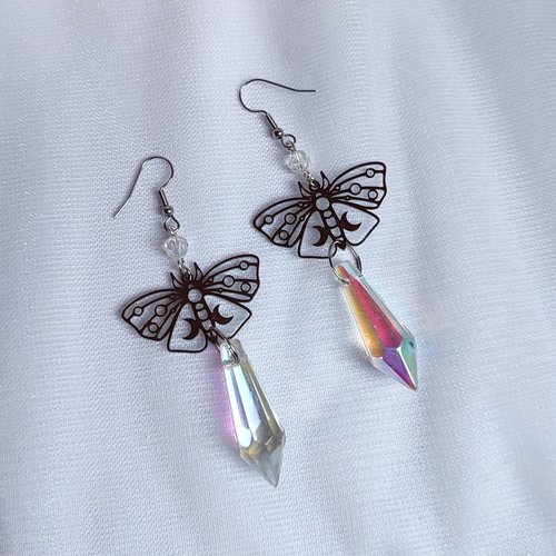 Butterfly earrings with glass crystal drops.