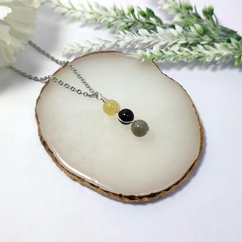 Evil entity protection pendant with citrine, onyx and labradorite.