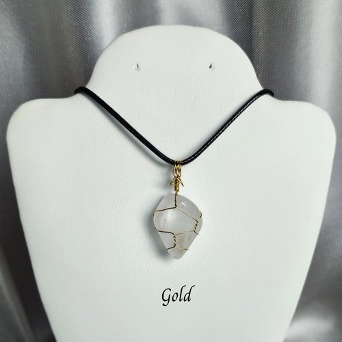 Quartz Wire Wrapped Pendant in Gold, Rose Gold or Copper