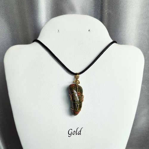 Unakite Wire Wrapped Pendant in Gold, Rose Gold or Copper