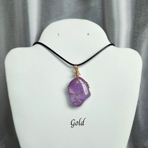 Amethyst Wire Wrapped Pendant in Gold, Rose Gold or Copper